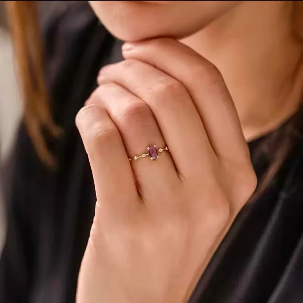 NEW Purple Stone Ring Sz 7 18K Gold Plated CZ Dainty Delicate Wedding Fairy